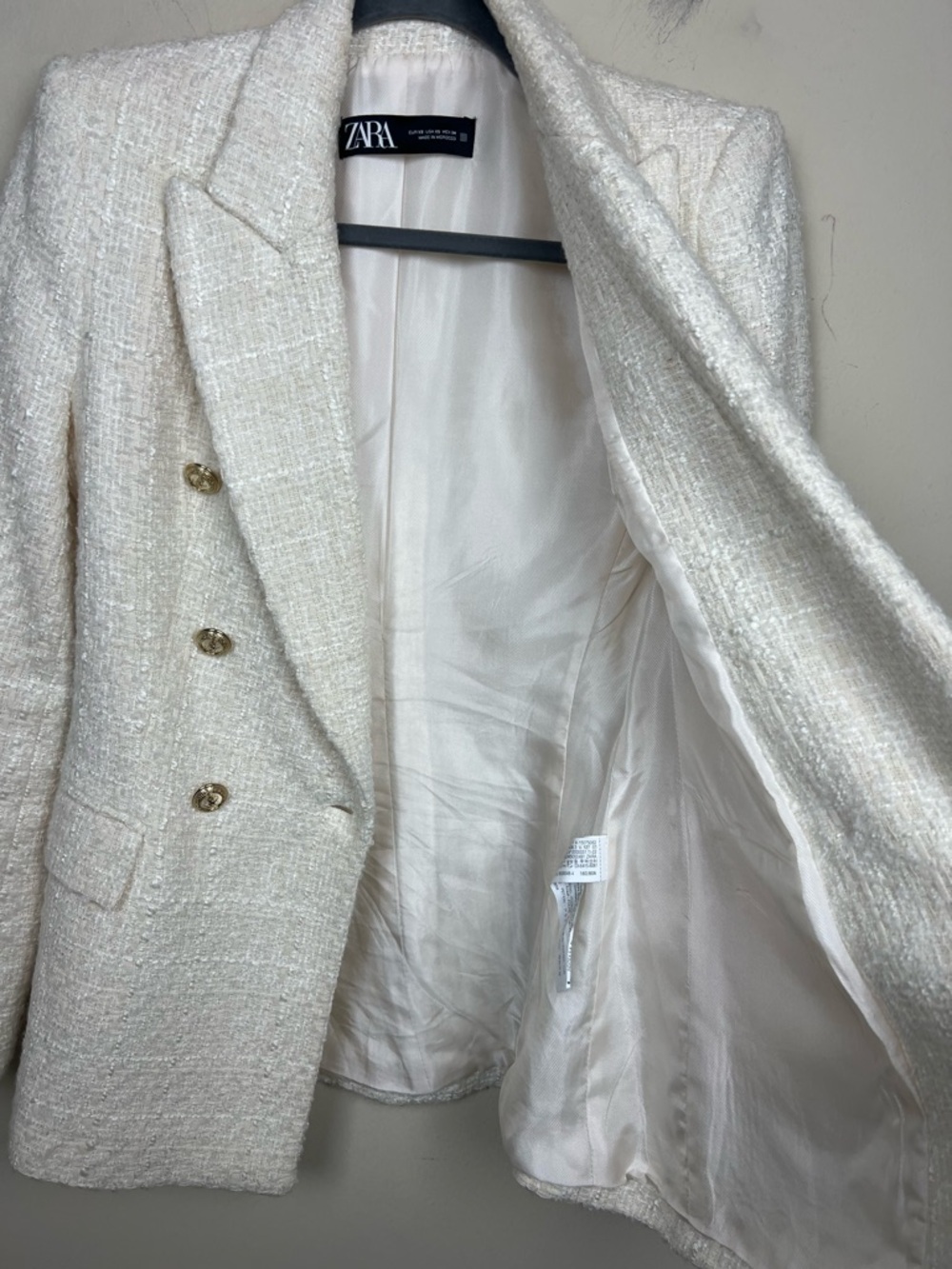 ZARA IVORY DOUBLE BREASTED TEXTURED WEAVE TWEED BLAZER JACKET XS - Picture 11 of 14